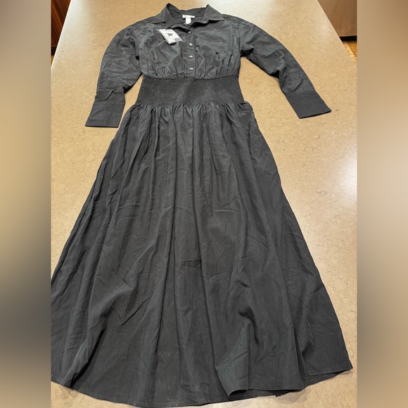 NWT FUTURE COLLECTIVE Collard Long Sleeve Smocked Midi Shirtdress - Sz: XXS - Picture 5 of 16